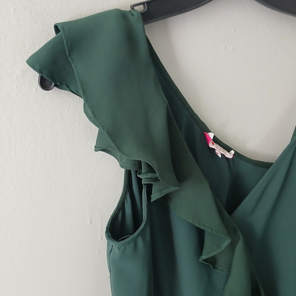 Parker Women's Size 0 Asymmetrical Jumpsuit Ruffle Sleeve Ankle Length Green - Picture 9 of 16